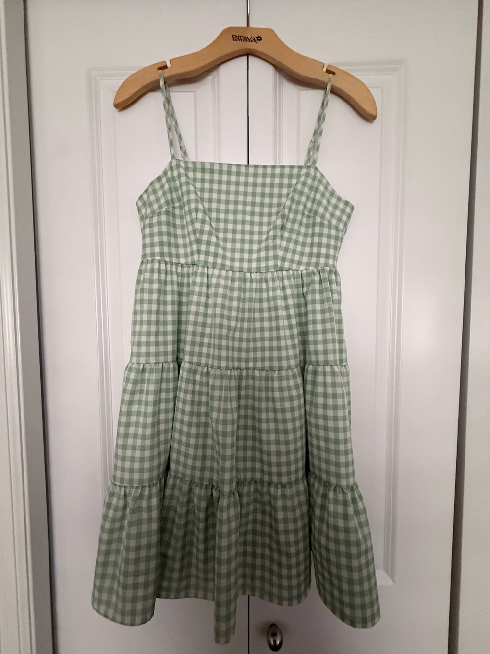 Light Green Gingham Tiered Sundress